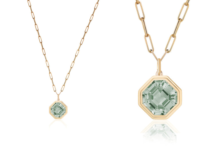 Manhattan Asscher Cut Bezel Set Pendant in Blue Topaz, London Blue Topaz, Prasiolite & Rock Crystal