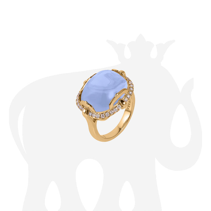 Blue Topaz, Blue Chalcedony & London Blue Topaz East-West Cushion Cabochon Ring