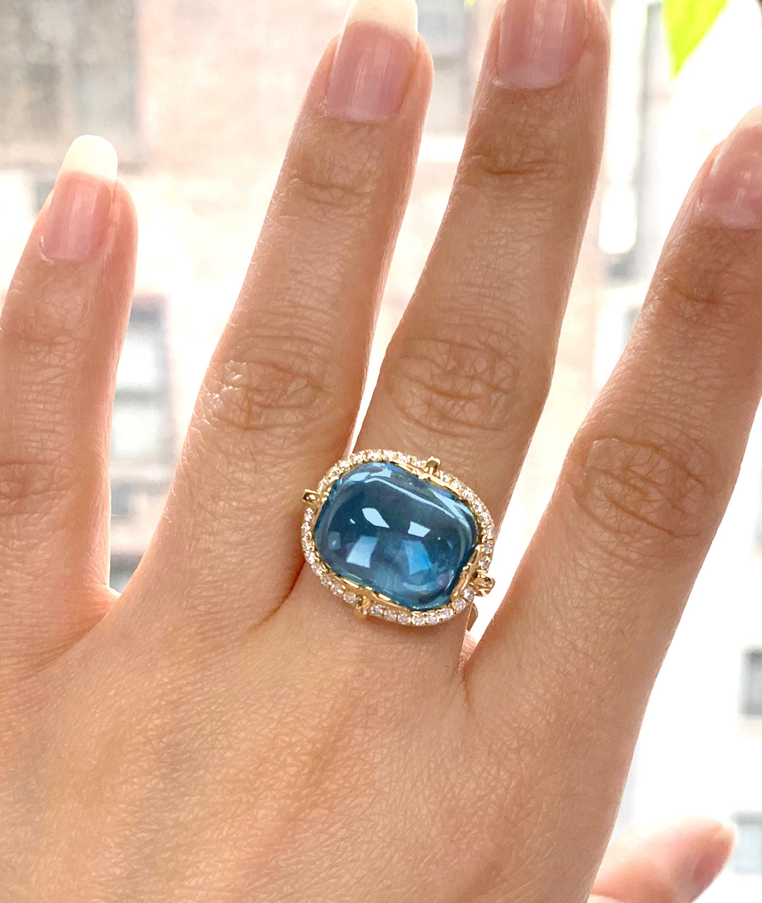 Yellow gold-Blue Topaz