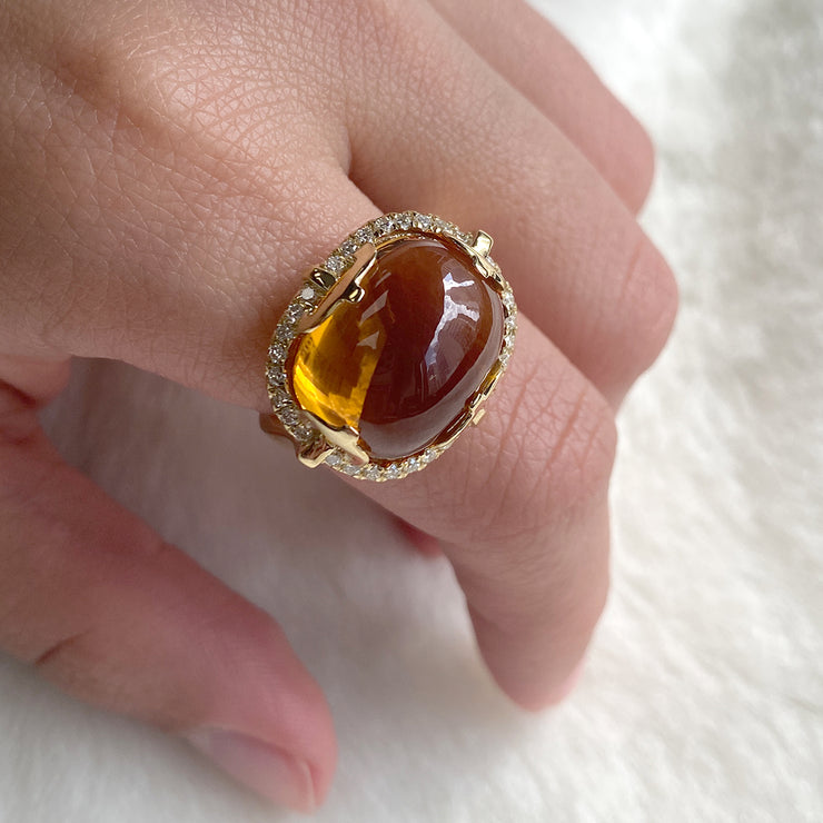 Citrine East-West Cushion Cabochon Ring