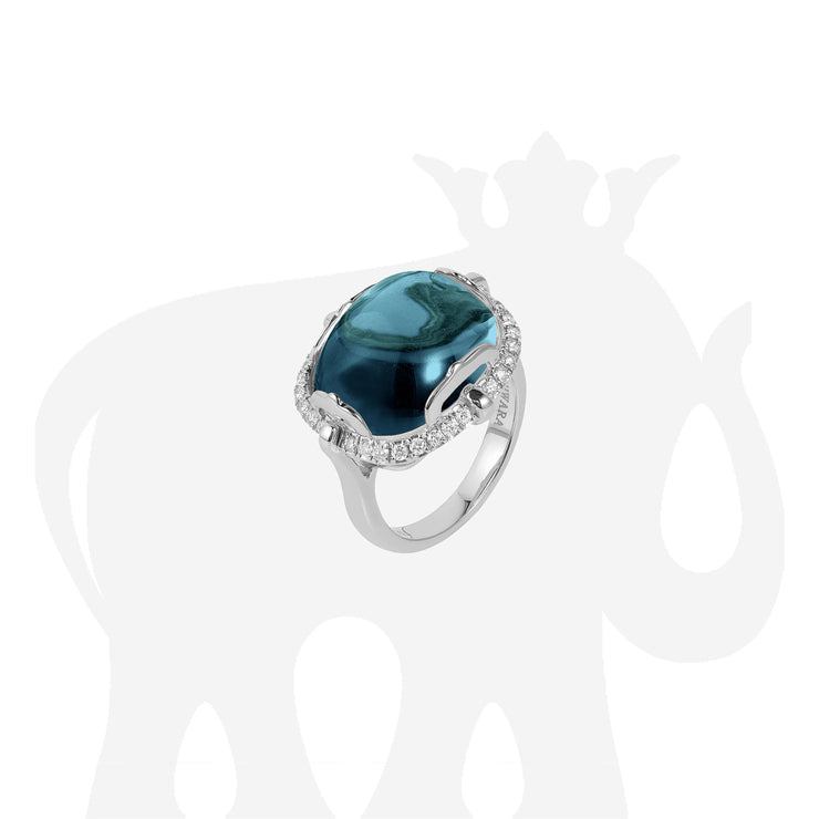 Blue Topaz, Blue Chalcedony & London Blue Topaz East-West Cushion Cabochon Ring