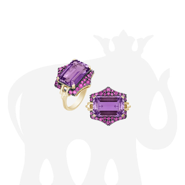 Amethyst Emerald Cut with Pink Sapphire, Tsavorite & Diamonds Ring