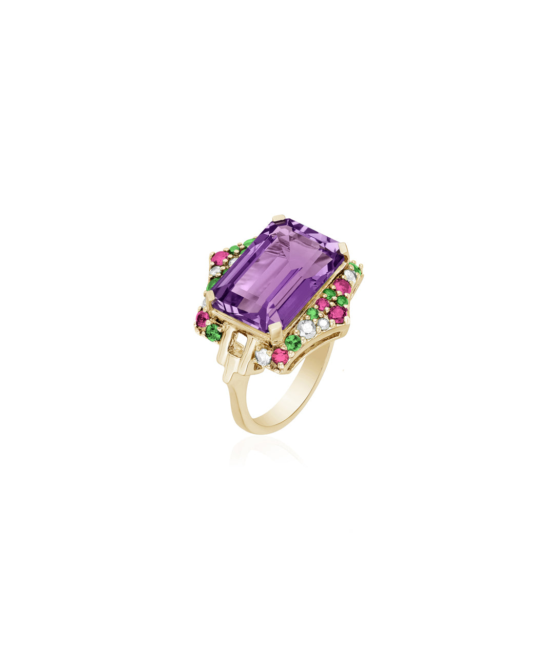 Amethyst with Pink Sapphire, Tsavorite & Diamond
