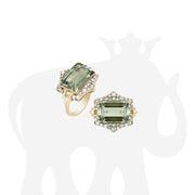Prasiolite Emerald Cut with Tsavorite & Diamonds Ring
