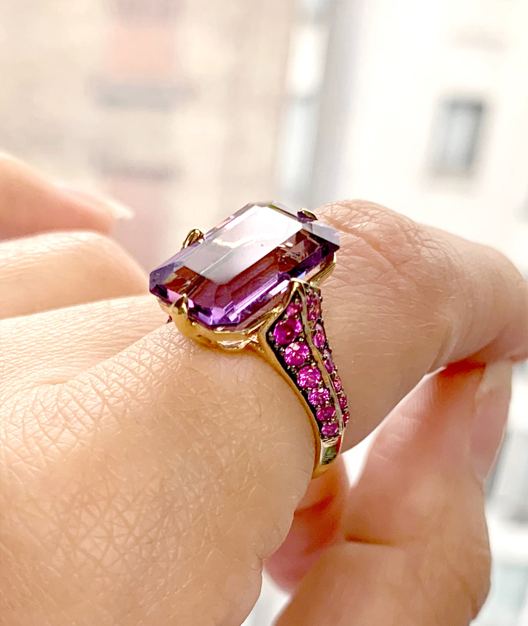 Yellow gold-Amethyst with Pink Sapphire
