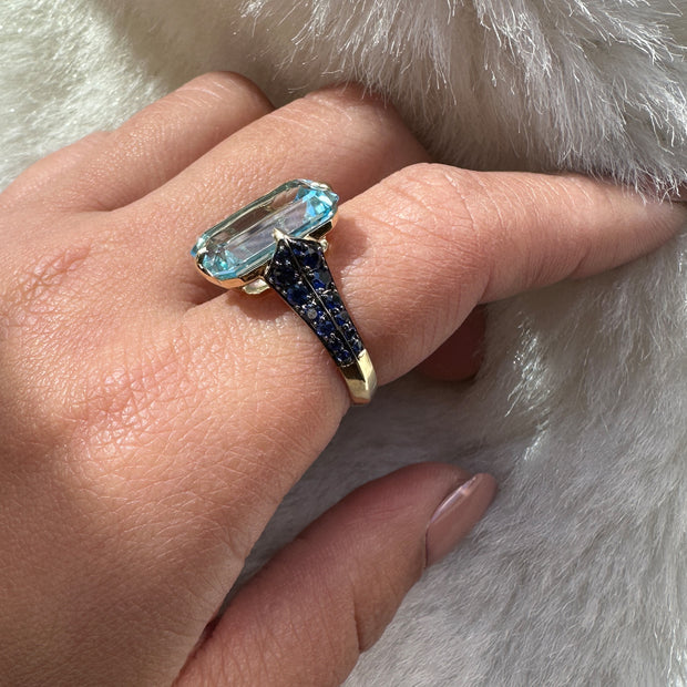 Blue Topaz & Blue Sapphire Emerald Cut Ring