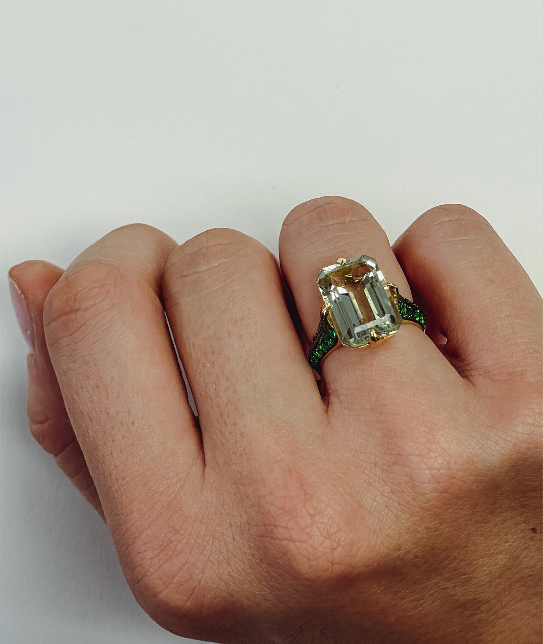 Yellow gold-Prasiolite with Tsavorite