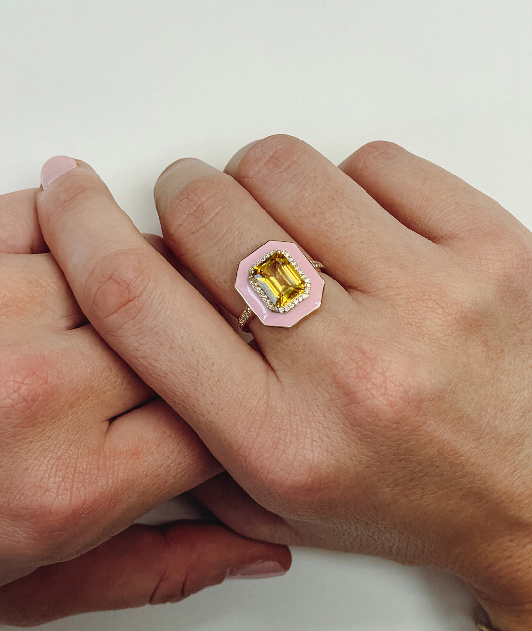 Citrine with Pink Enamel
