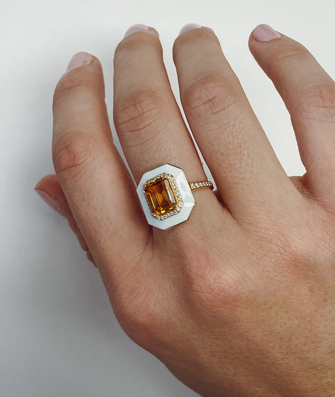Citrine with White Enamel
