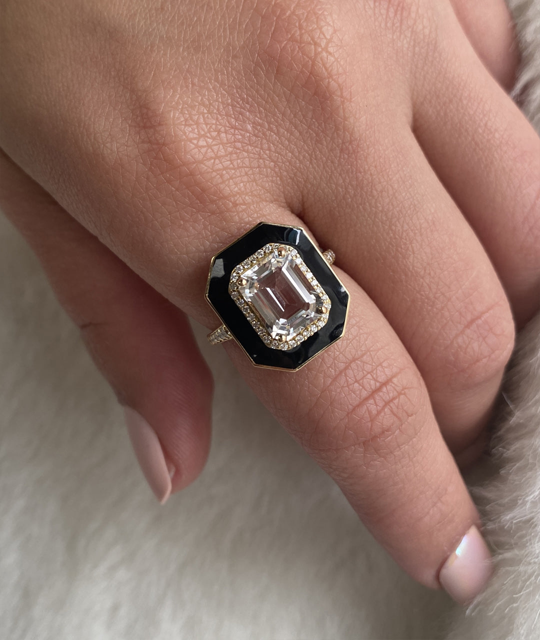 Rock Crystal with Black Enamel