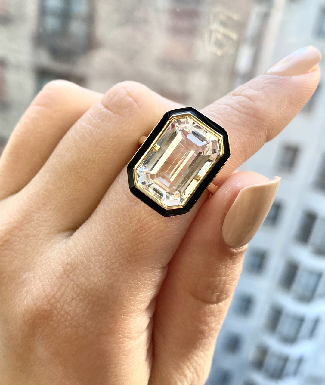 Rock Crystal with Black Enamel