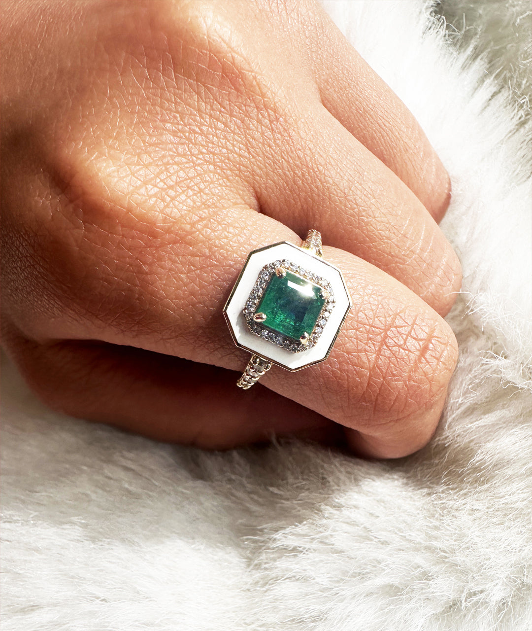 Emerald with White Enamel