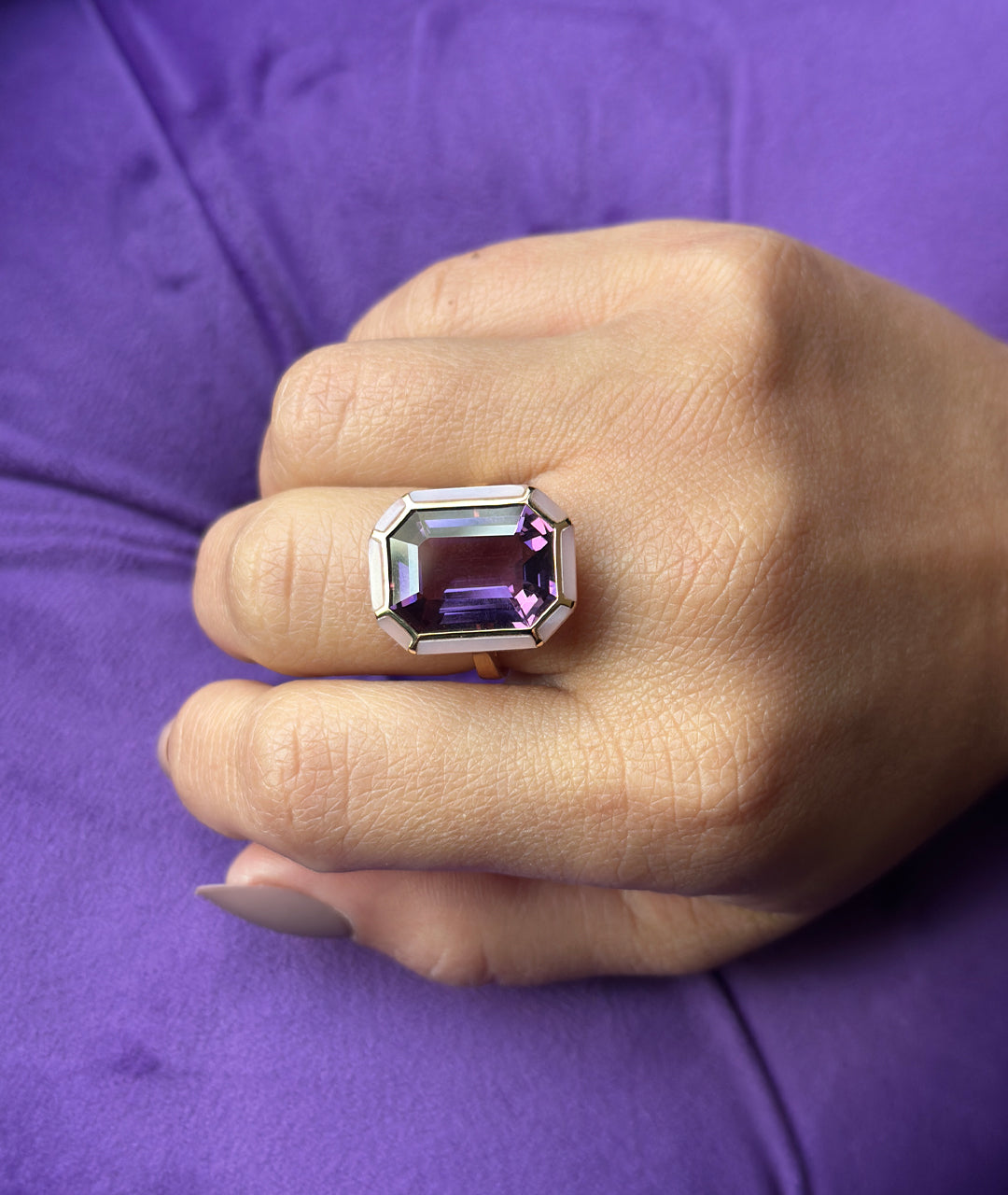 Rose gold-Amethyst with Pink Opal