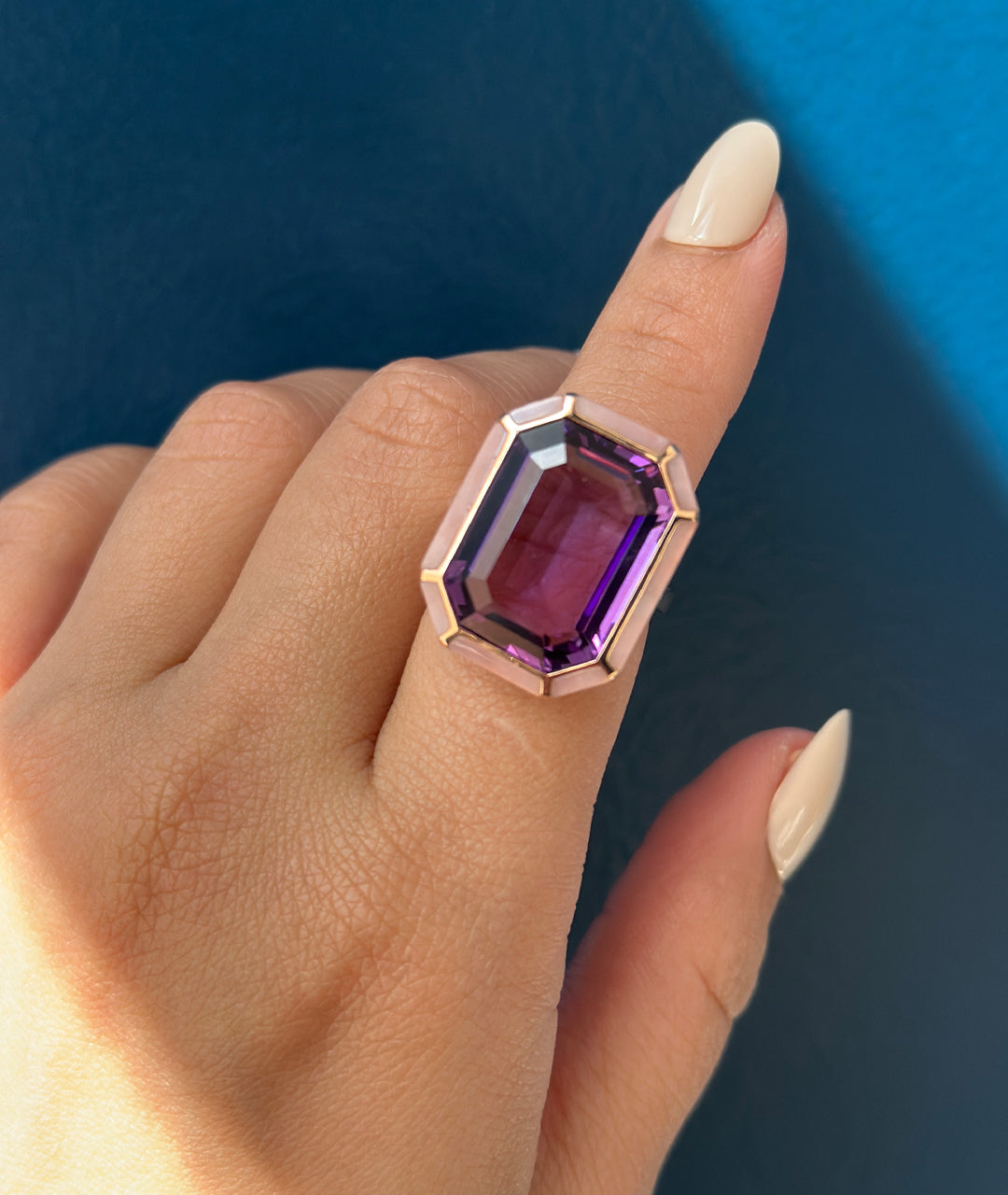 Rose gold-Amethyst with Pink Opal