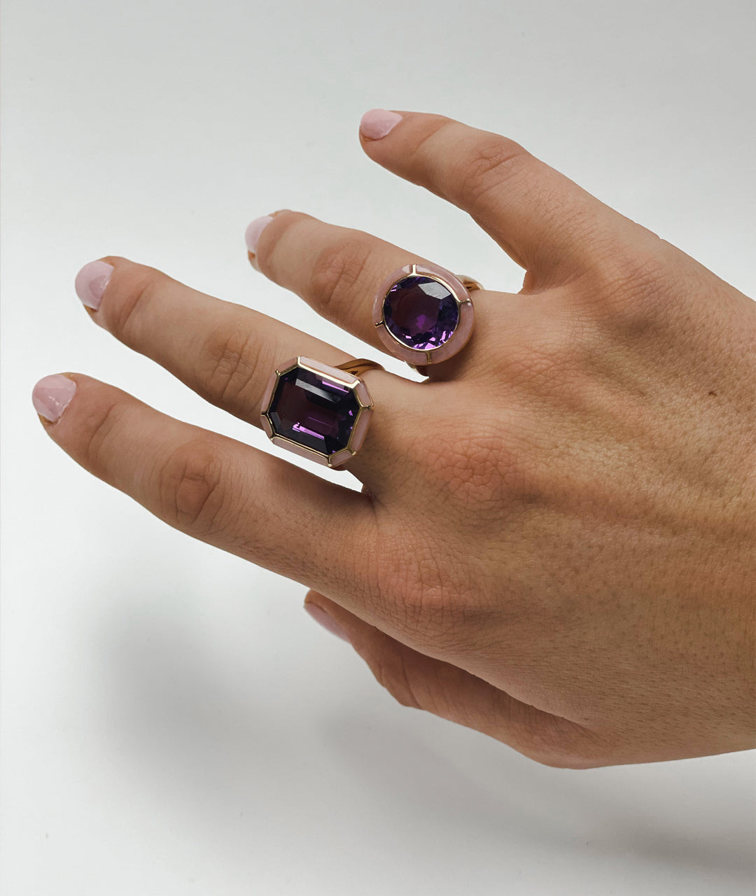 Rose gold-Amethyst with Pink Opal