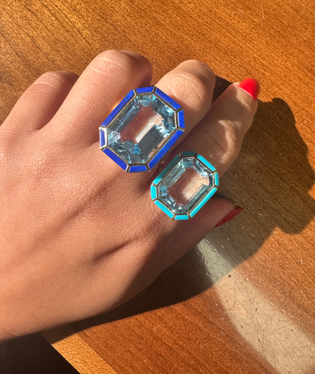 Yellow gold-Blue Topaz with Turquoise