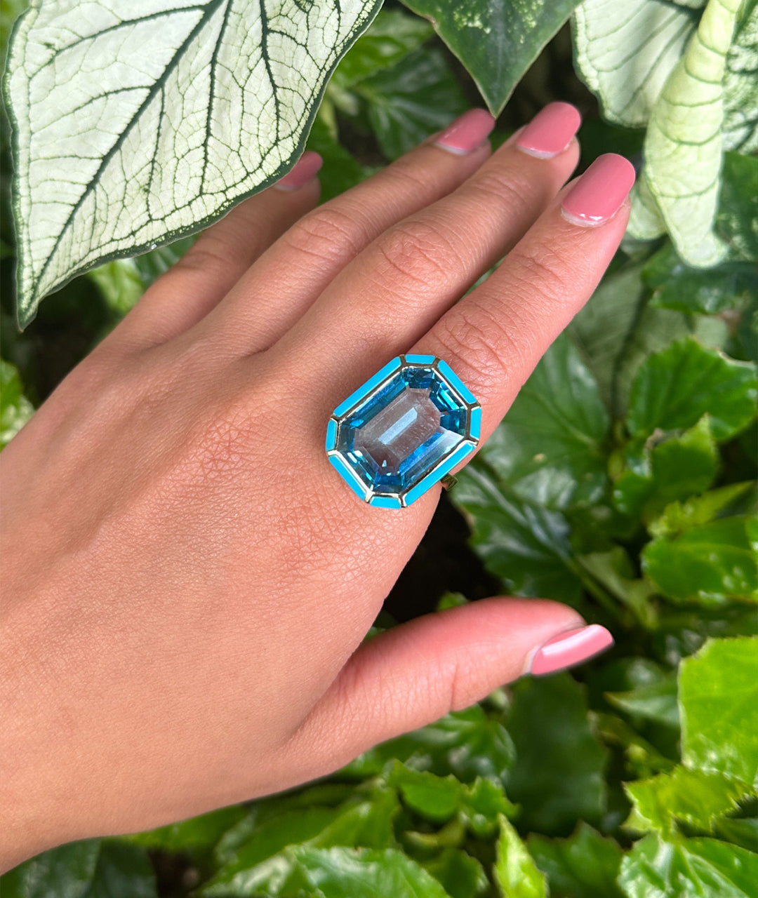 Yellow gold-Blue Topaz with Turquoise