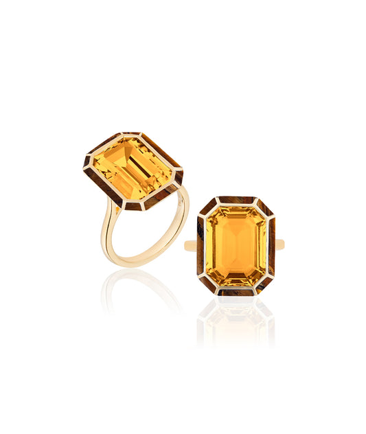 Yellow gold-Citrine with Tiger Eye