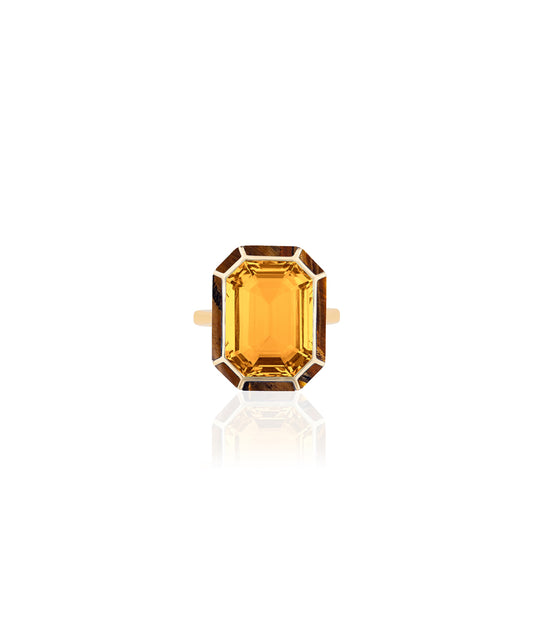 Yellow gold-Citrine with Tiger Eye