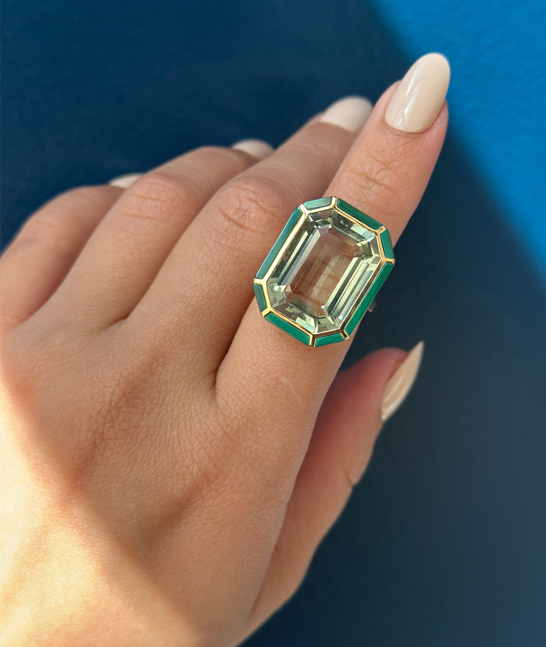 Yellow gold-Prasiolite with Malachite