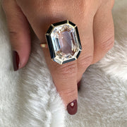 Rock Crystal & Onyx Inlay Emerald Cut Ring