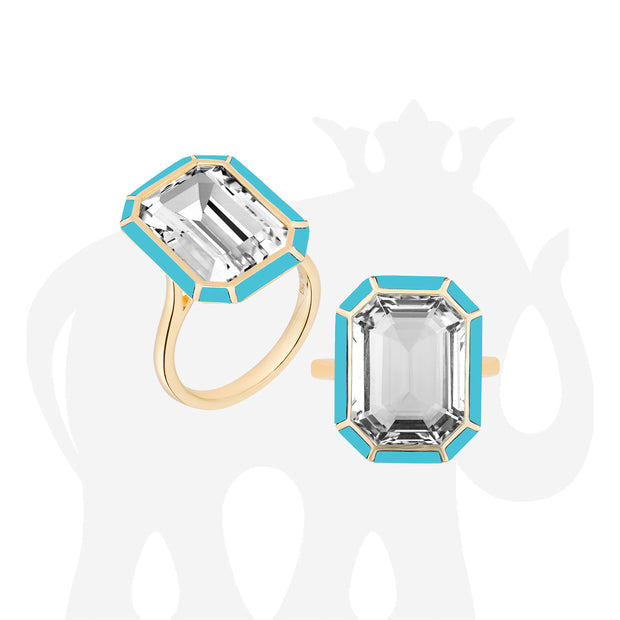 Rock Crystal & Turquoise Inlay Emerald Cut Ring