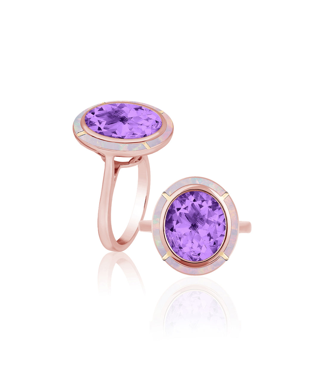 Rose gold-Amethyst with Pink Opal