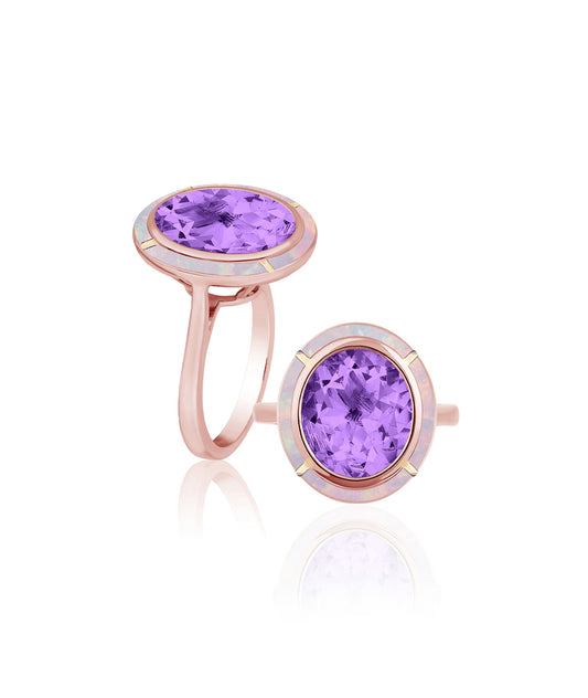 Rose gold-Amethyst with Pink Opal