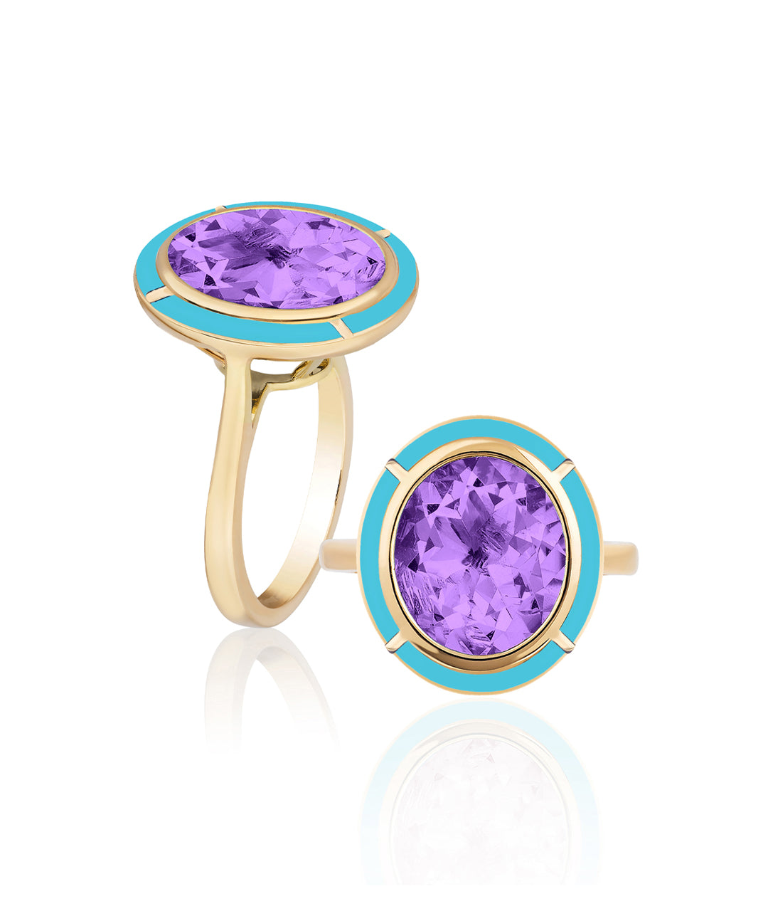 Yellow gold-Amethyst with Turquoise