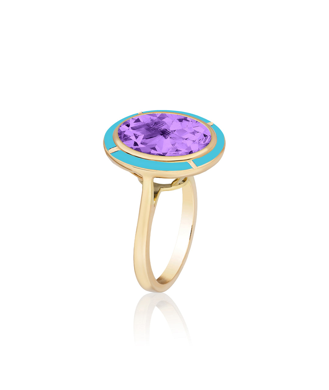 Yellow gold-Amethyst with Turquoise