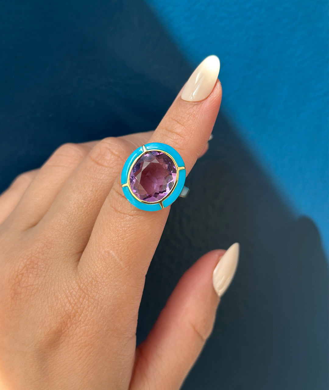 Yellow gold-Amethyst with Turquoise