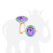 Amethyst with Pink Opal & Turquoise Inlay Oval Ring