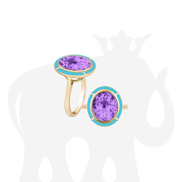 Amethyst & Turquoise Inlay Oval Ring