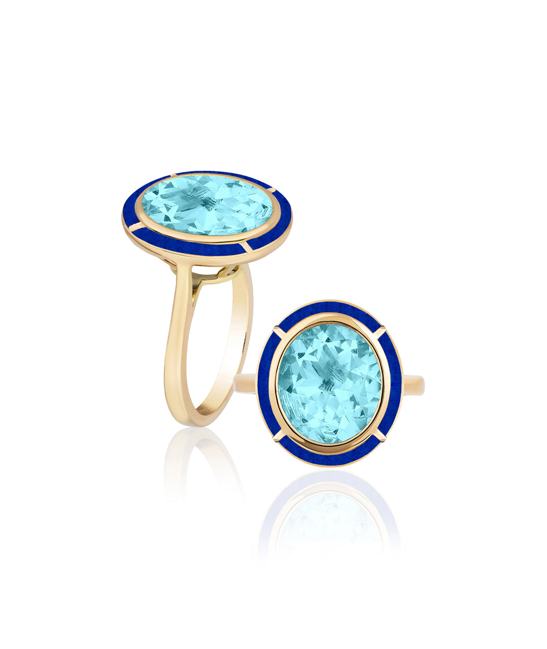 Yellow gold-Blue Topaz with Lapis