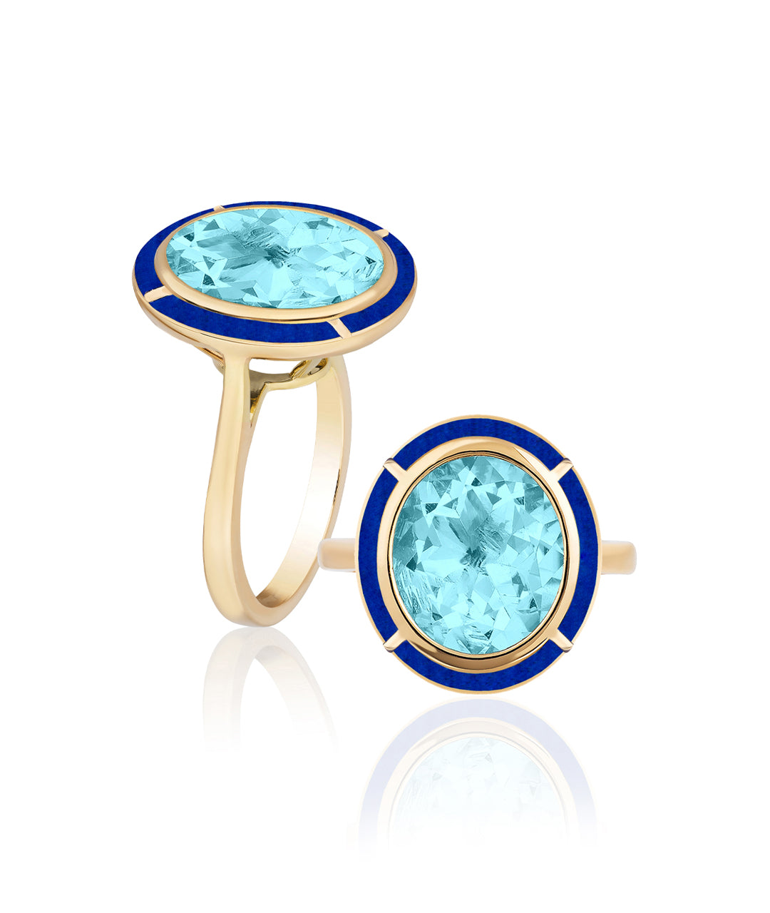 Yellow gold-Blue Topaz with Lapis