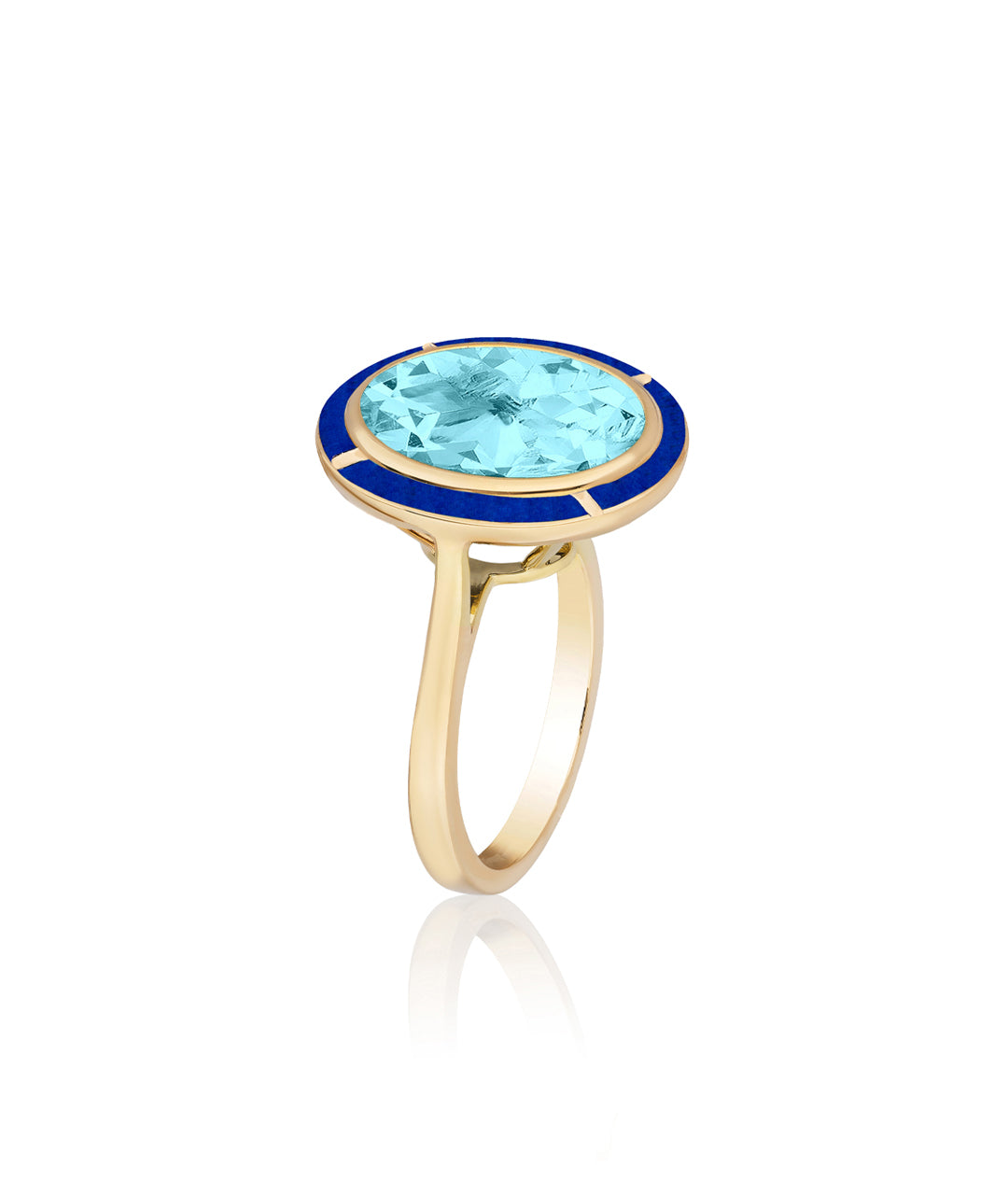 Yellow gold-Blue Topaz with Lapis