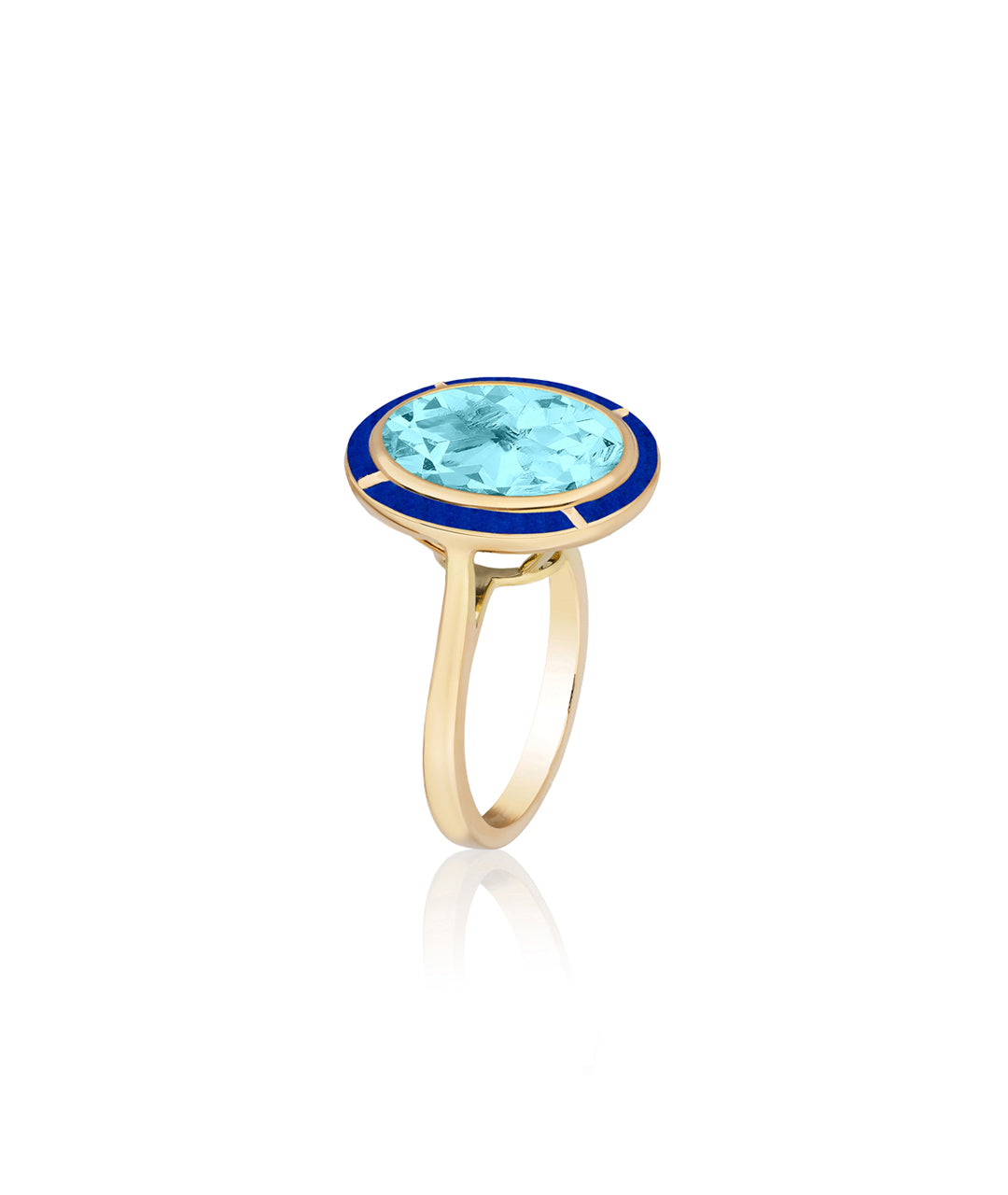 Yellow gold-Blue Topaz with Lapis