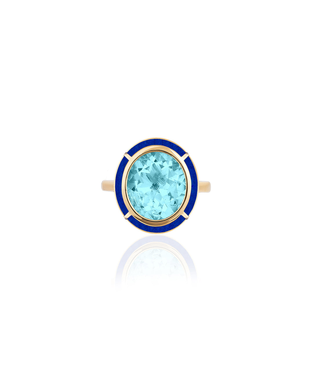 Yellow gold-Blue Topaz with Lapis
