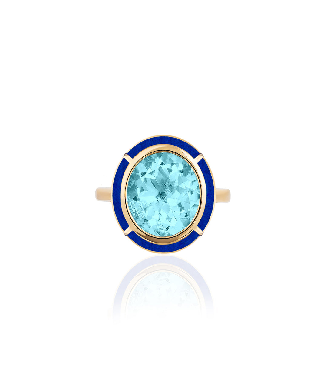 Yellow gold-Blue Topaz with Lapis