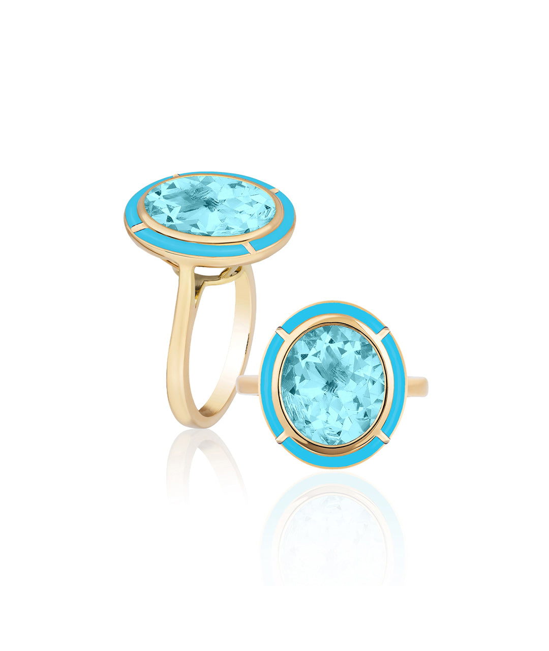 Yellow gold-Blue Topaz with Turquoise