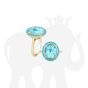 Blue Topaz & Turquoise Inlay Oval Ring