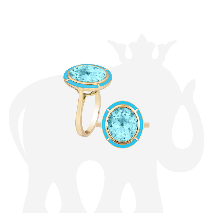 Blue Topaz & Turquoise Inlay Oval Ring