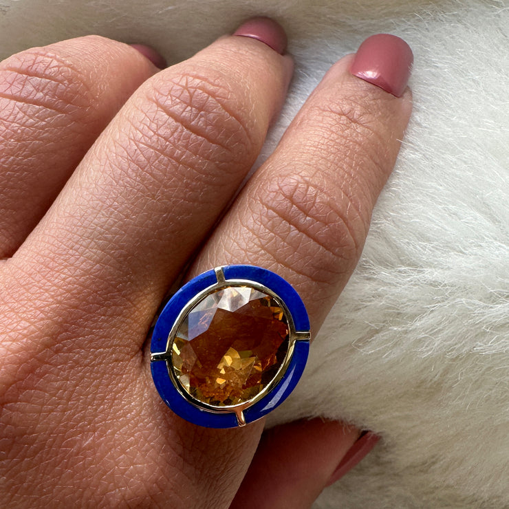 Citrine & Lapis Lazuli Inlay Oval Ring