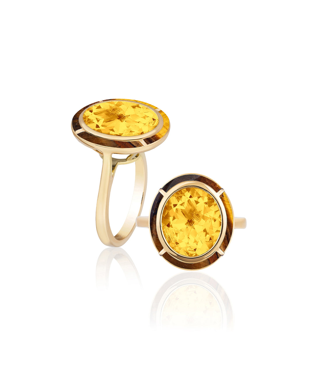 Yellow gold-Citrine with Tiger Eye
