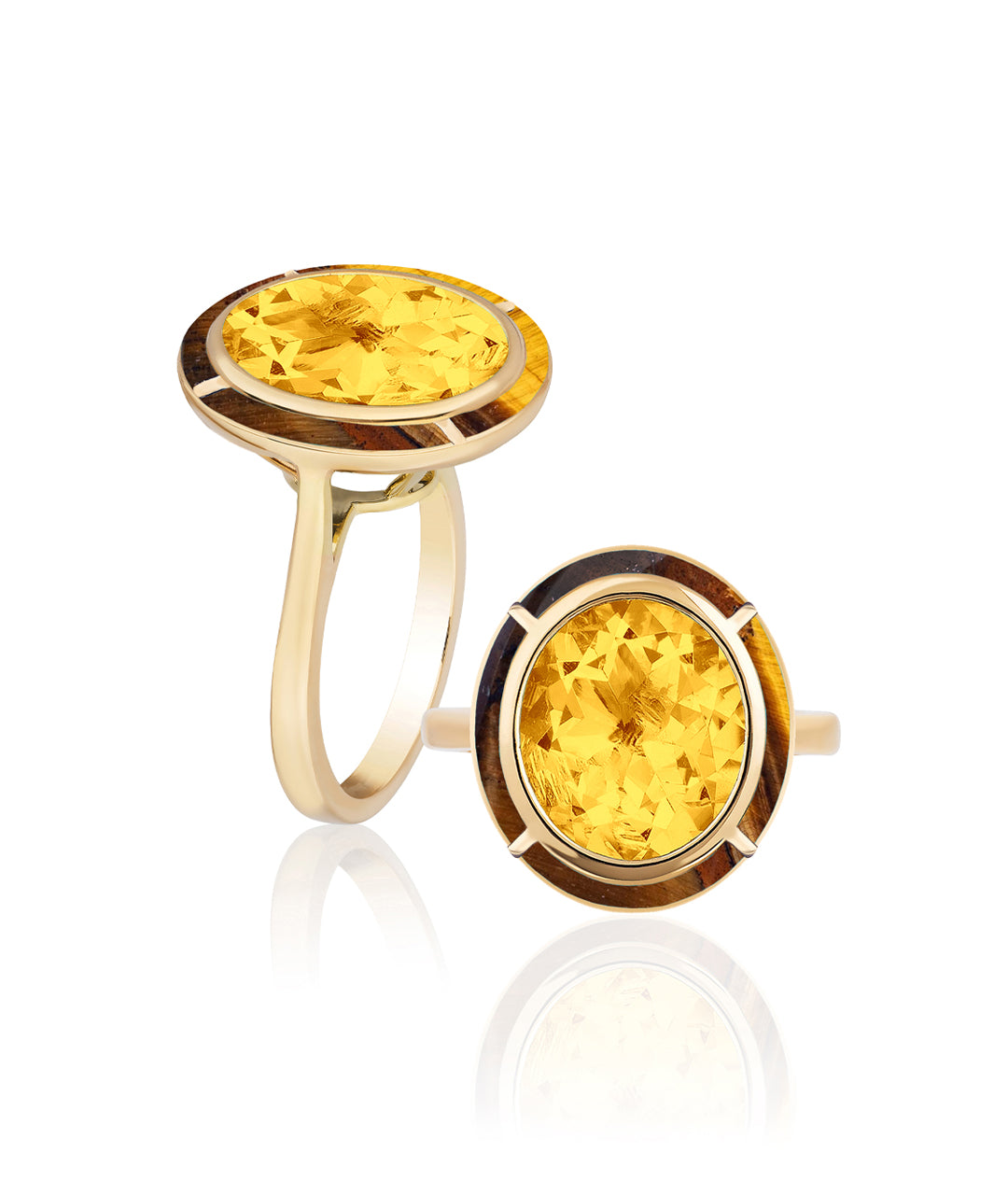 Yellow gold-Citrine with Tiger Eye