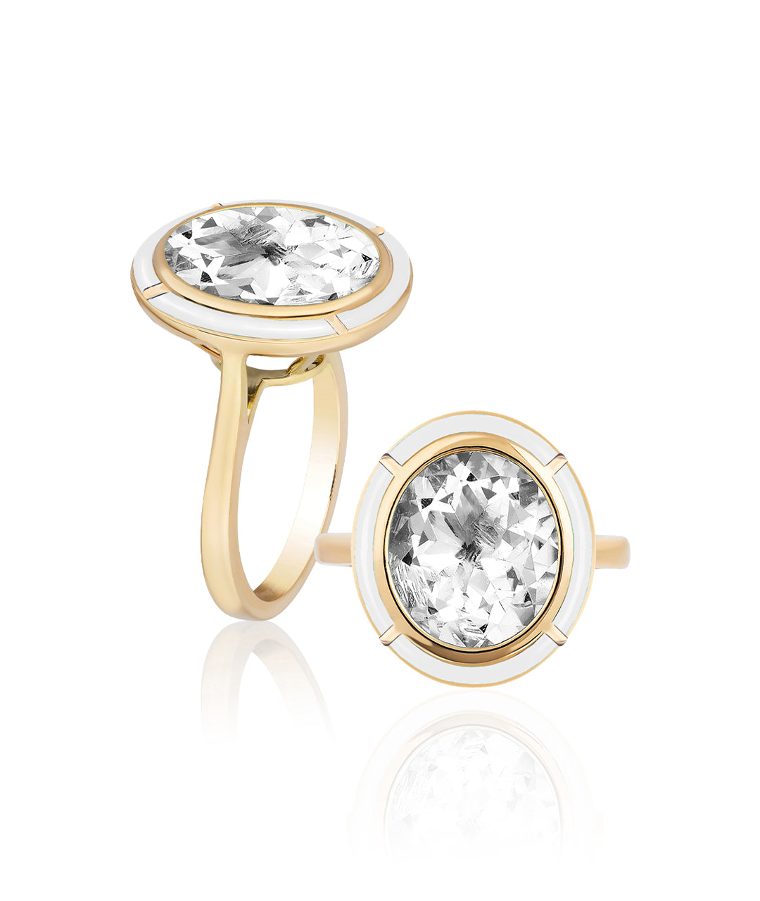 Yellow gold-Rock Crystal with White Agate