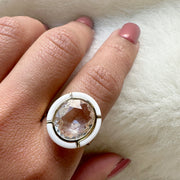 Rock Crystal & White Agate Inlay Oval Ring