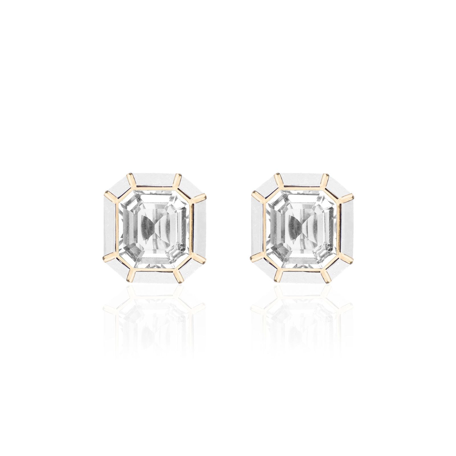 Yellow gold-Rock Crystal with White Agate