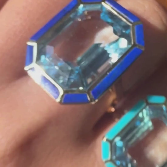 Yellow gold-Blue Topaz with Lapis