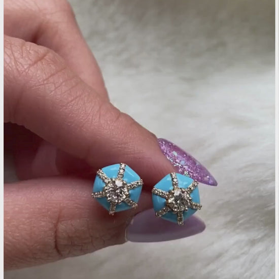 Yellow gold-Diamond with Turquoise Enamel